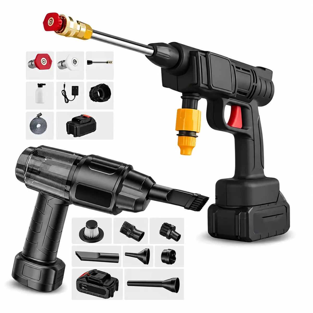 Lavadora de Alta Pressão Portátil Recarregável 2 Baterias + Aspirador Vacum 3 em 1 TurboJet™